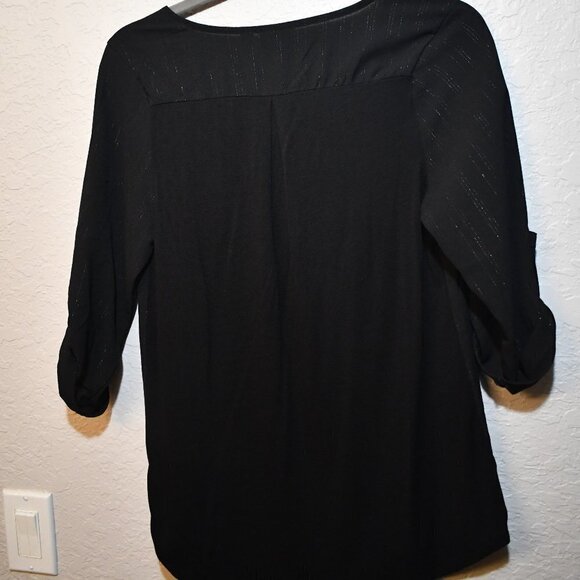 3/$15  Janet Chung Black Metallic Blouse - Picture 2 of 6